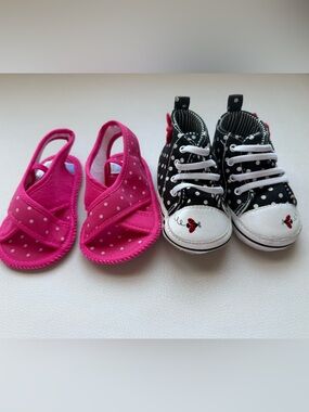 Kids Polka Dot Pink Sandals & Black Polka Dot Lace-Up Sneakers Set